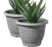 VR7 2 x Large Planter Round Plastic Garden Flower Plant Herb Pot Contemporary Design Style - Indoor and Outdoor (Black (Graphite),- Pack of 2) (31cm)