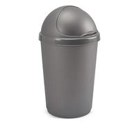 VR7 50L SILVER Kitchen Bullet Bin, Rubbish Bin with Large Opening Flap, Plastic Bin, Ideal Dustbin for Home, Bedroom, and Office Use, Plastic Kitchen Bin, Waste paper Bin, Indoor Trash Basket