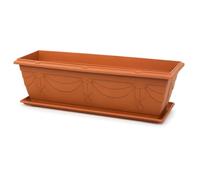 VR7 60cm Long Garden Planter with Trays - Durable Plastic Trough for Raised Window Planting - Perfect for Flowers, Herbs, and Vegetables (Terracotta, Including Tray)