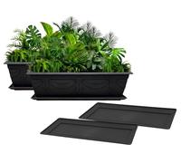 VR7 60cm Long Garden Planters with Trays - 2 Pack Durable Plastic Trough for Raised Window Planting - Ideal for Flowers, Herbs, and Vegetables (Black, Including Trays)