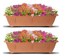 VR7 60cm Long Garden Planters with Trays - 2 Pack Durable Plastic Trough for Raised Window Planting - Ideal for Flowers, Herbs, and Vegetables (Terracotta, Without Trays)