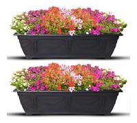 VR7 60cm Long Garden Planters with Trays - 2 Pack Durable Plastic Trough for Raised Window Planting - Ideal for Flowers, Herbs, and Vegetables (Black, Without Trays)
