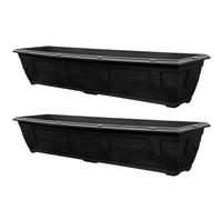 VR7 90cm Long Garden Planters 2 Pack Durable Plastic Trough for Raised Window Planting - Ideal for Flowers, Herbs, and Vegetables (Black, Without Trays)