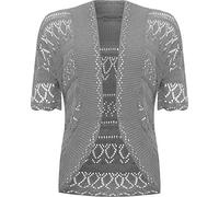 VR7 Bolero Cardigans for Women's Shrugs Light Weight Ladies Short Sleeves Knitted Shrug Crochet Lace Cardigan Cotton Summer Kimono Jackets UK Casual Cropped Bolero for Evening Dress Silver Grey