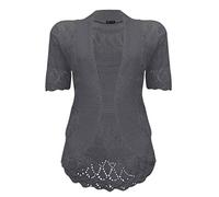 VR7 Bolero Cardigans for Women's Shrugs Light Weight Ladies Short Sleeves Knitted Shrug Crochet Lace Cardigan Cotton Summer Kimono Jackets UK Casual Cropped Bolero for Evening Dress Charcoal