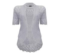 VR7 Bolero Cardigans for Women's Shrugs Light Weight Ladies Short Sleeves Knitted Shrug Crochet Lace Cardigan Cotton Summer Kimono Jackets UK Casual Cropped Bolero for Evening Dress Silver Grey