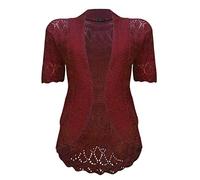 VR7 Bolero Cardigans for Women's Shrugs Light Weight Ladies Short Sleeves Knitted Shrug Crochet Lace Cardigan Cotton Summer Kimono Jackets UK Casual Cropped Bolero for Evening Dress Wine