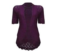 VR7 Bolero Cardigans for Women's Shrugs Light Weight Ladies Short Sleeves Knitted Shrug Crochet Lace Cardigan Cotton Summer Kimono Jackets UK Casual Cropped Bolero for Evening Dress Magenta