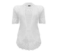 VR7 Bolero Cardigans for Women's Shrugs Light Weight Ladies Short Sleeves Knitted Shrug Crochet Lace Cardigan Cotton Summer Kimono Jackets UK Casual Cropped Bolero for Evening Dress White