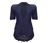 VR7 Bolero Cardigans for Women's Shrugs Light Weight Ladies Short Sleeves Knitted Shrug Crochet Lace Cardigan Cotton Summer Kimono Jackets UK Casual Cropped Bolero for Evening Dress Navy