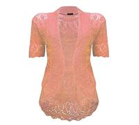 VR7 Bolero Cardigans for Women's Shrugs Light Weight Ladies Short Sleeves Knitted Shrug Crochet Lace Cardigan Cotton Summer Kimono Jackets UK Casual Cropped Bolero for Evening Dress Peach