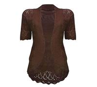 VR7 Bolero Cardigans for Women's Shrugs Light Weight Ladies Short Sleeves Knitted Shrug Crochet Lace Cardigan Cotton Summer Kimono Jackets UK Casual Cropped Bolero for Evening Dress Brown