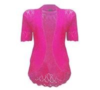 VR7 Bolero Cardigans for Women's Shrugs Light Weight Ladies Short Sleeves Knitted Shrug Crochet Lace Cardigan Cotton Summer Kimono Jackets UK Casual Cropped Bolero for Evening Dress Cerise