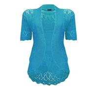 VR7 Bolero Cardigans for Women's Shrugs Light Weight Ladies Short Sleeves Knitted Shrug Crochet Lace Cardigan Cotton Summer Kimono Jackets UK Casual Cropped Bolero for Evening Dress Turquoise