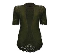 VR7 Bolero Cardigans for Women's Shrugs Light Weight Ladies Short Sleeves Knitted Shrug Crochet Lace Cardigan Cotton Summer Kimono Jackets UK Casual Cropped Bolero for Evening Dress Khaki