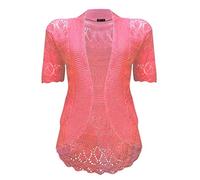 VR7 Bolero Cardigans for Women's Shrugs Light Weight Ladies Short Sleeves Knitted Shrug Crochet Lace Cardigan Cotton Summer Kimono Jackets UK Casual Cropped Bolero for Evening Dress Coral