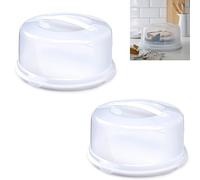 VR7 Cake Box Round/Square Large Plastic Portable Cake Carrier with Handle Cake Storage Container Tin with Lockable Lid Food Cover Box White (2, Round)