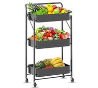 VR7 Foldable Kitchen Storage Trolley Wheels Rack Shelving Organiser Bathroom Metal Hairdressing Bedroom Art Trolley Livingroom Vegetable Storage Rack 3 Tier Folding Rolling Storage Unit Shelf