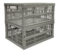 VR7 Folding storage crates with handles Stackable Plastic Storage Baskets for Home Kitchen Collapsible Storage Boxes Grey & White 2 Pack
