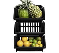 VR7 New Stackable Storage Drawers for Kitchen, Pantry, and Bathroom - Portable & Space-Saving Stacking Baskets Storage: Length 36cm x Depth 30cm x Height 17.5cm (Black, 3 rack)