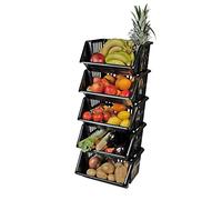 VR7 New Stackable Storage Drawers for Kitchen, Pantry, and Bathroom - Portable & Space-Saving Stacking Baskets Storage: Length 36cm x Depth 30cm x Height 17.5cm (Black, 5 rack)