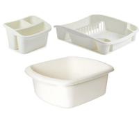 VR7 - Set of 3, Rectangular Washing Up Bowl, Tidy Cutlery Drainer for Sink Holder Caddy, Dish Drainer Rack - Plastic, Organized Sink Area with Cream Kitchen Accessories, Stylish and Functional