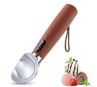 VRAIKO Heated Ice Cream Scoop | Warming Icecream Scooper with 3-Level Adjustable Heats - 120/140/160℉, LED Display, 2600mAh Capacity, Rechargeable | for Hard Ice Cream and More (Brown)