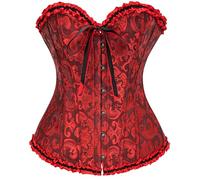 Vrapo Black and Red Corset Top for Women | Overbust Lace Up Waist Cincher Shapewear Lingerie - Size XXL