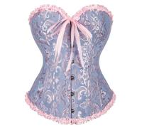 Vrapo Blue and Pink Corset Top for Women | Overbust Lace Up Waist Cincher Shapewear Lingerie - Size XXL