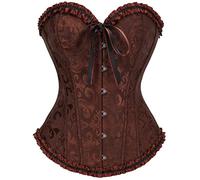 Vrapo Brown Corset Top for Women | Overbust Lace Up Waist Cincher Shapewear Lingerie - Size XXL