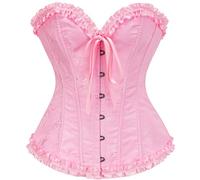 Vrapo Pink Corset Top for Women | Overbust Lace Up Waist Cincher Shapewear Lingerie - Size XXL