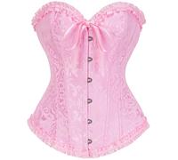 Vrapo Pink Corset Top for Women | Overbust Lace Up Waist Cincher Shapewear Lingerie - Size XXL