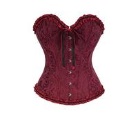 Vrapo Wine Red Corset Top for Women | Overbust Lace Up Waist Cincher Shapewear Lingerie - Size XXL