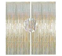 VReder Champagne Gold Glitter Backdrop Curtain, Metallic Tinsel Foil Fringe Curtains, Party Streamers Backdrop for Birthday Engagement Weddings Parties Holiday Decoration 2pcs 1m x 2.5m