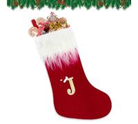 VReder Christmas Stockings, 22" White Beard Xmas Personalized Embroidered Stockings with Letters, Red Fireplace Hanging Santa Socks for Christmas Tree Decor Xmas Gift (Monogram J)