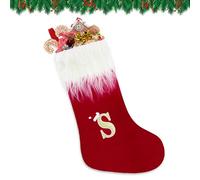 VReder Christmas Stockings, 22" White Beard Xmas Personalized Embroidered Stockings with Letters, Red Fireplace Hanging Santa Socks for Christmas Tree Decor Xmas Gift (Monogram S)