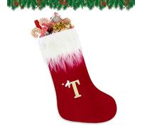 VReder Christmas Stockings, 22" White Beard Xmas Personalized Embroidered Stockings with Letters, Red Fireplace Hanging Santa Socks for Christmas Tree Decor Xmas Gift (Monogram T)