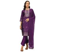 VredeVogel Kurta Set with Dupatta | Cotton Silk Jacquard Woven Kurta Set for Women | Women's Ethnic Casual Kurti Set |Kurta Pant Festive Suit (Purple_Small)