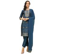 VredeVogel Kurta Set with Dupatta | Cotton Silk Jacquard Woven Kurta Set for Women | Women's Ethnic Casual Kurti Set |Kurta Pant Festive Suit (N-Blue_Medium)
