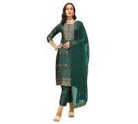 VredeVogel Kurta Set with Dupatta | Cotton Silk Jacquard Woven Kurta Set for Women | Women's Ethnic Casual Kurti Set |Kurta Pant Festive Suit (Green_X-Large)
