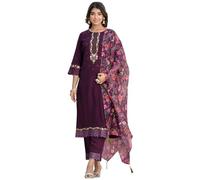 VredeVogel Kurta Set with Dupatta | Viscose Roman Silk Embroidered Kurta Set for Women | Women's Ethnic Casual Kurti Set |Kurta Pant Festive Suit (Purple_Small)