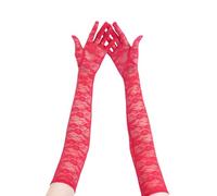 vreplrse 2 Pieces Lace Gloves Etiquette Long Sleeve Fishnet Transparent Mesh Flower Bride Wedding Mittens Cosplay Costume Ball, Red