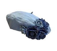 vreplrse Fashion Spring Fall Cap Headwear Women Autumn Hat Stylish Beret Hat With Three Dimensional Flower Making Suitable For Most Adult Women. Features Classic Can, Light Denim Color, 56cm to 59cm