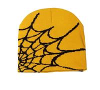 vreplrse Knit Hat For All Ages Spider Web Beanie For Warmth And Style Spider Web Beanie Hat AcrylicFibers Knitted Beanie Hat, yellow