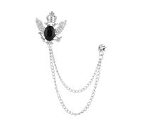 vreplrse Men Brooch Crown Wing Brooch For Men Lapel Pin Badge Adding Style And Elegance In Any Outfit With Unique Hanging Chains Shirt Tie Hat Scarf Dress Coat Fashion, Silver and Black, 3.5x3.2cm