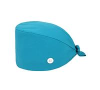 vreplrse Scrub Caps Nylon Unisex Fashionable Solid Color Flower Print Surgical Hat with Button Gourd Shaped Care Caps for Pharmacy, Lake Blue
