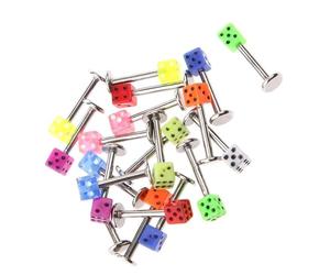 vreplrse Trend-Setting Dice Lip Rings Stainless Steel Assorted Colors Labret Ball Size 3mm Accessory For Bold Styles