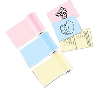 Vretti Mini Thermal Printer Paper, 57x30mm Sticker Roll, 3 Rolls Self-Adhesive Thermal Label for TP6-S Mini Label Printer, Photo, Study, Note in Yellow, Pink, Blue