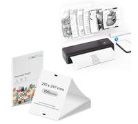 vretti P83C Black Portable Thermal Printer + 100 Sheets A4 Thermal Paper Bundle, Inkless Bluetooth Printer with 1 Pre-Loaded Roll, Compatible with iOS, Android, Windows & Mac, Travel,Home,Study,Office