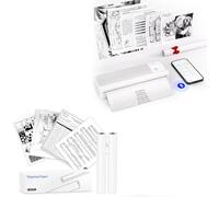 vretti P83C White Portable Thermal Printer + 2 Rolls A4 Thermal Paper Bundle, Inkless Bluetooth Printer with 1 Pre-Loaded Roll, Compatible with iOS, Android, Windows & Mac, Travel,Home,Study,Office